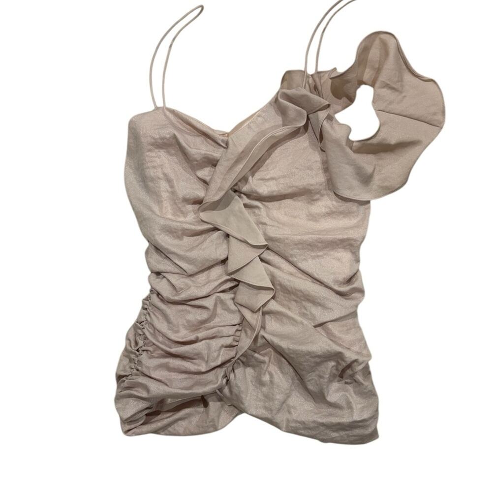 Scripted One-Shoulder Opulent Camisole Sleeveless Ruffle Rouching Top XS - Picture 2 of 8